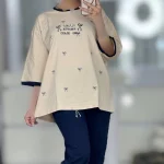 ست تیشرت و شلوار گلدوزی پاپیون (پک 4 عددی)