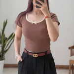 کراپ تین یقه پاپیونی (پک 6 عددی)