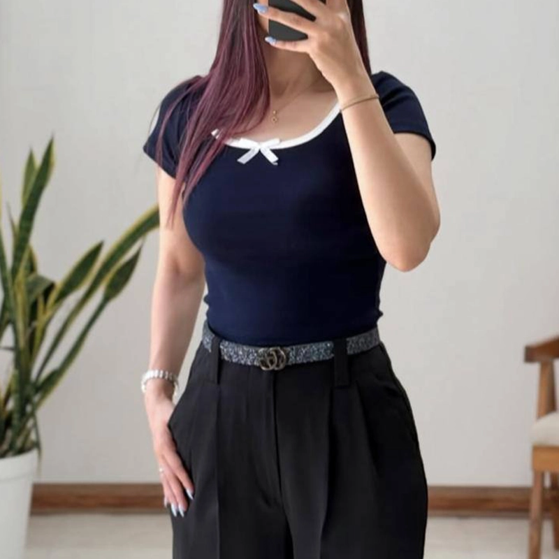 کراپ تین یقه پاپیونی (پک 6 عددی)