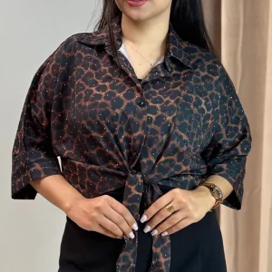 شومیز پایین گره ای نگینی پلنگی (پک 3 عددی)