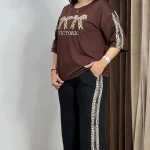 ست تیشرت و شلوار پاپیونی خرجکار پلنگی (پک 4 عددی)