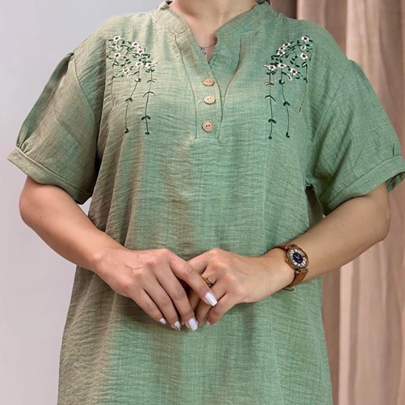 تیشرت یقه سه دکمه سینه گلدوزی (پک 5 عددی)