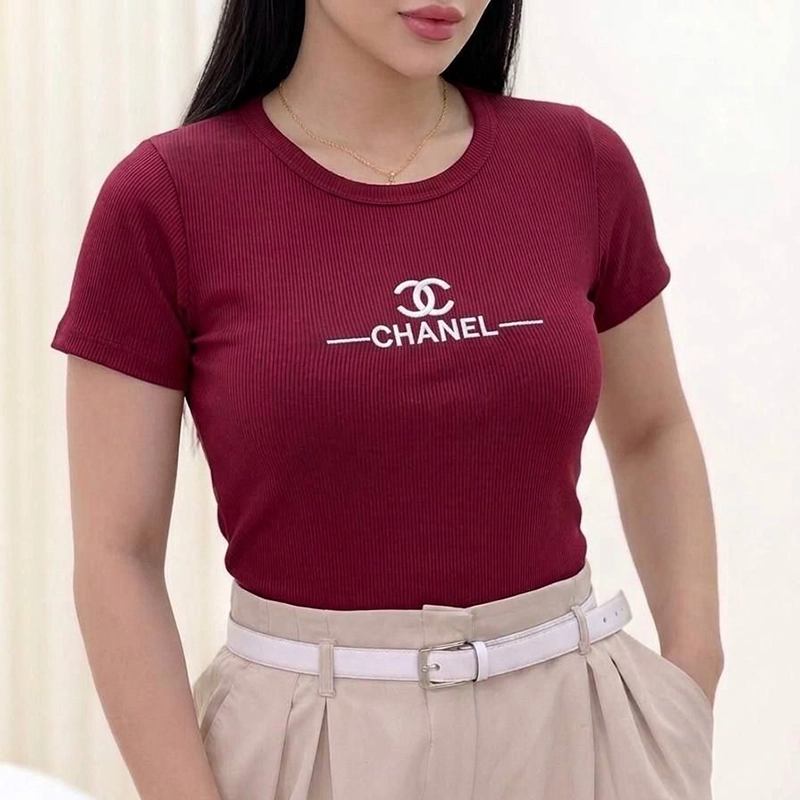 کراپ تیشرت گلدوزی چنل (پک 6 عددی)