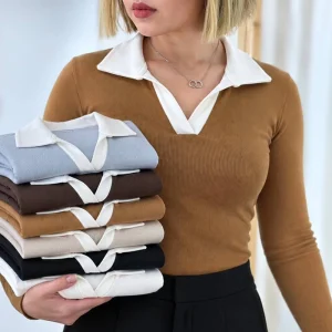 بلوز یقه شکاری استین بلند (پک 5 عددی)