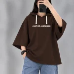 تیشرت باکسی کلاه دار چاپ پفکی just (پک 4 عددی)